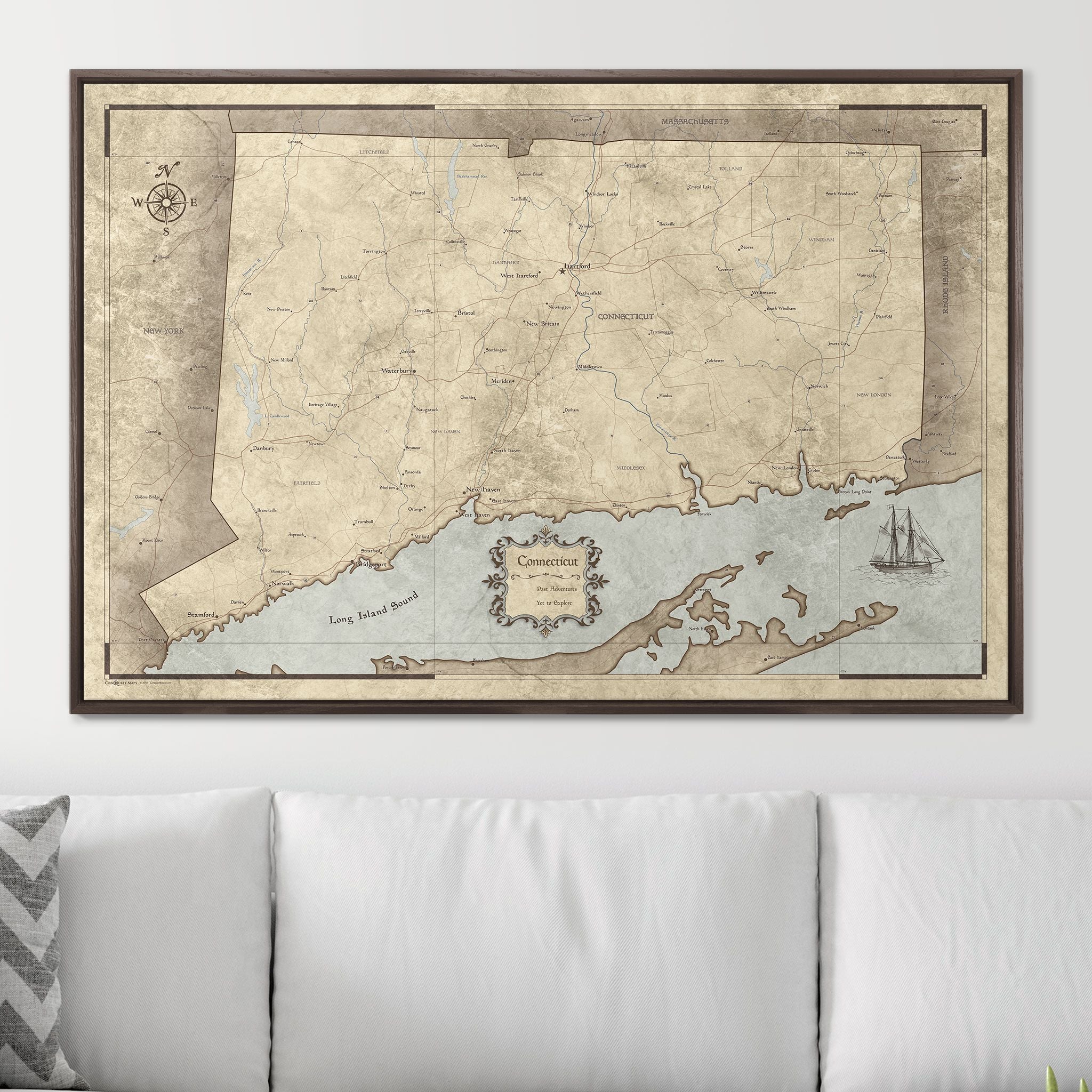 Push Pin Connecticut Map (Pin Board) - Rustic Vintage CM Pin Board