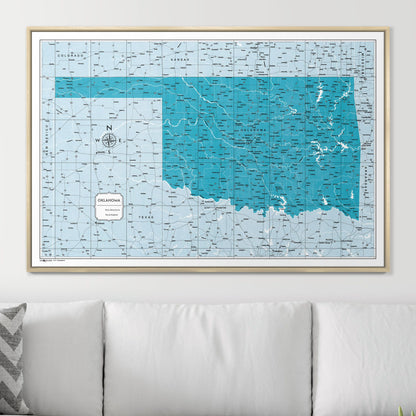 Push Pin Oklahoma Map (Pin Board) - Teal Color Splash CM Pin Board