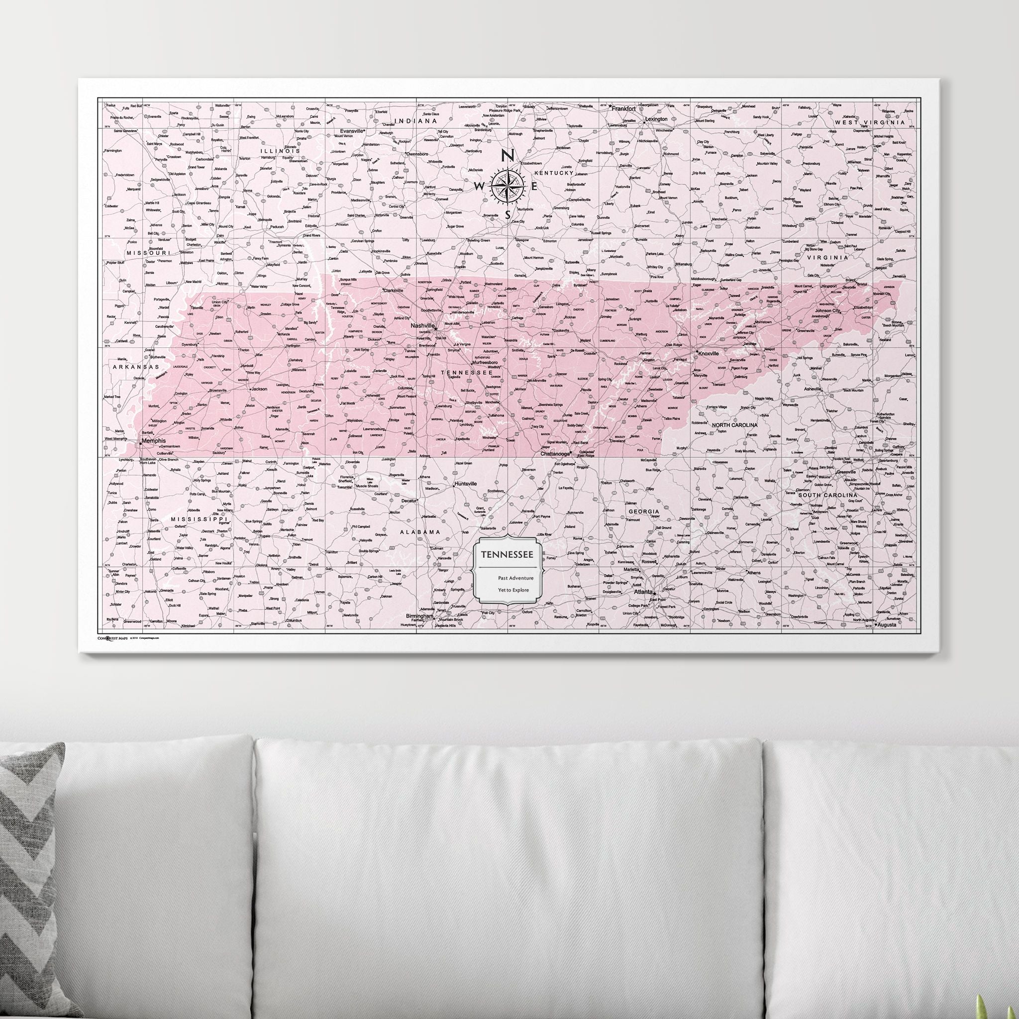 Push Pin Tennessee Map (Pin Board) - Pink Color Splash CM Pin Board