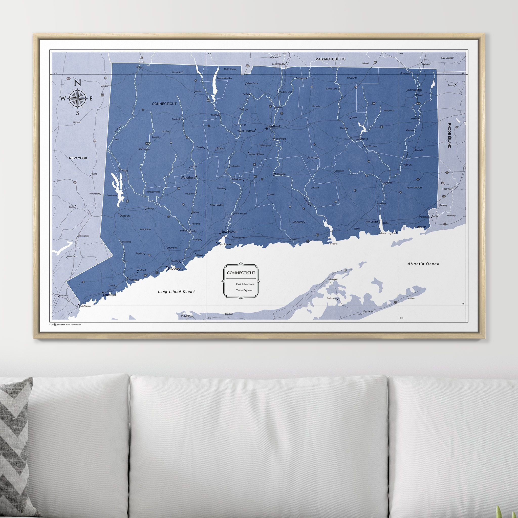 Push Pin Connecticut Map (Pin Board) - Navy Color Splash CM Pin Board