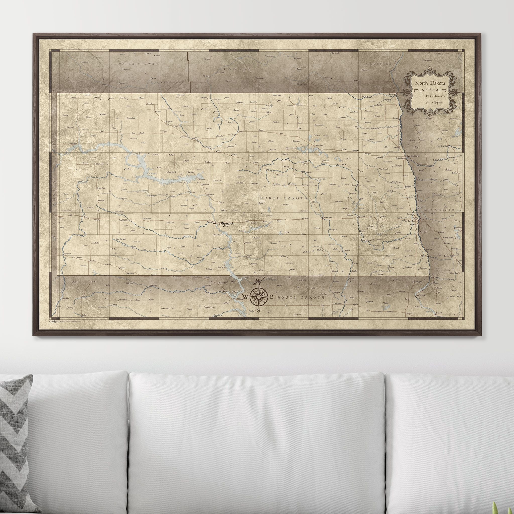 Push Pin North Dakota Map (Pin Board) - Rustic Vintage CM Pin Board