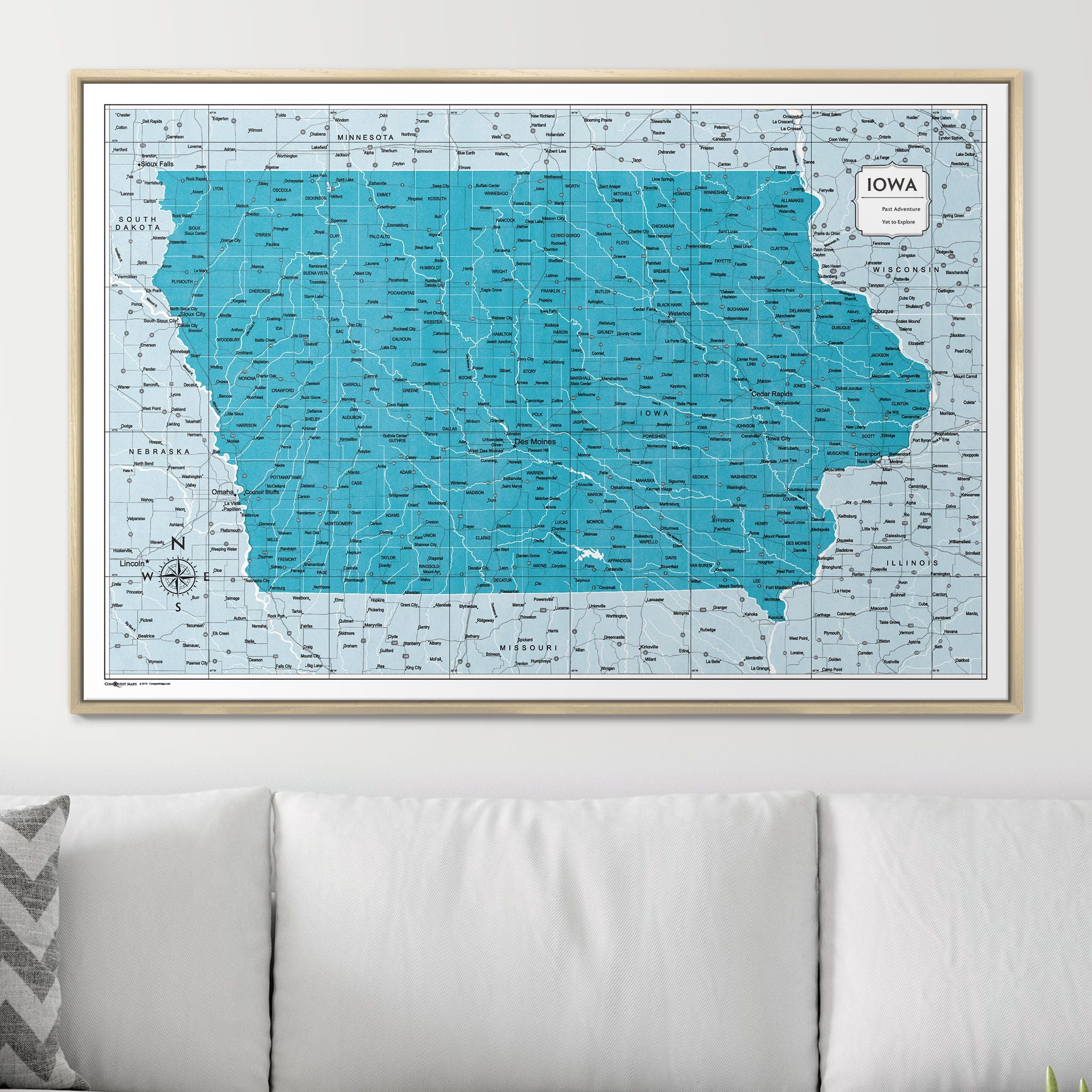 Push Pin Iowa Map (Pin Board) - Teal Color Splash CM Pin Board