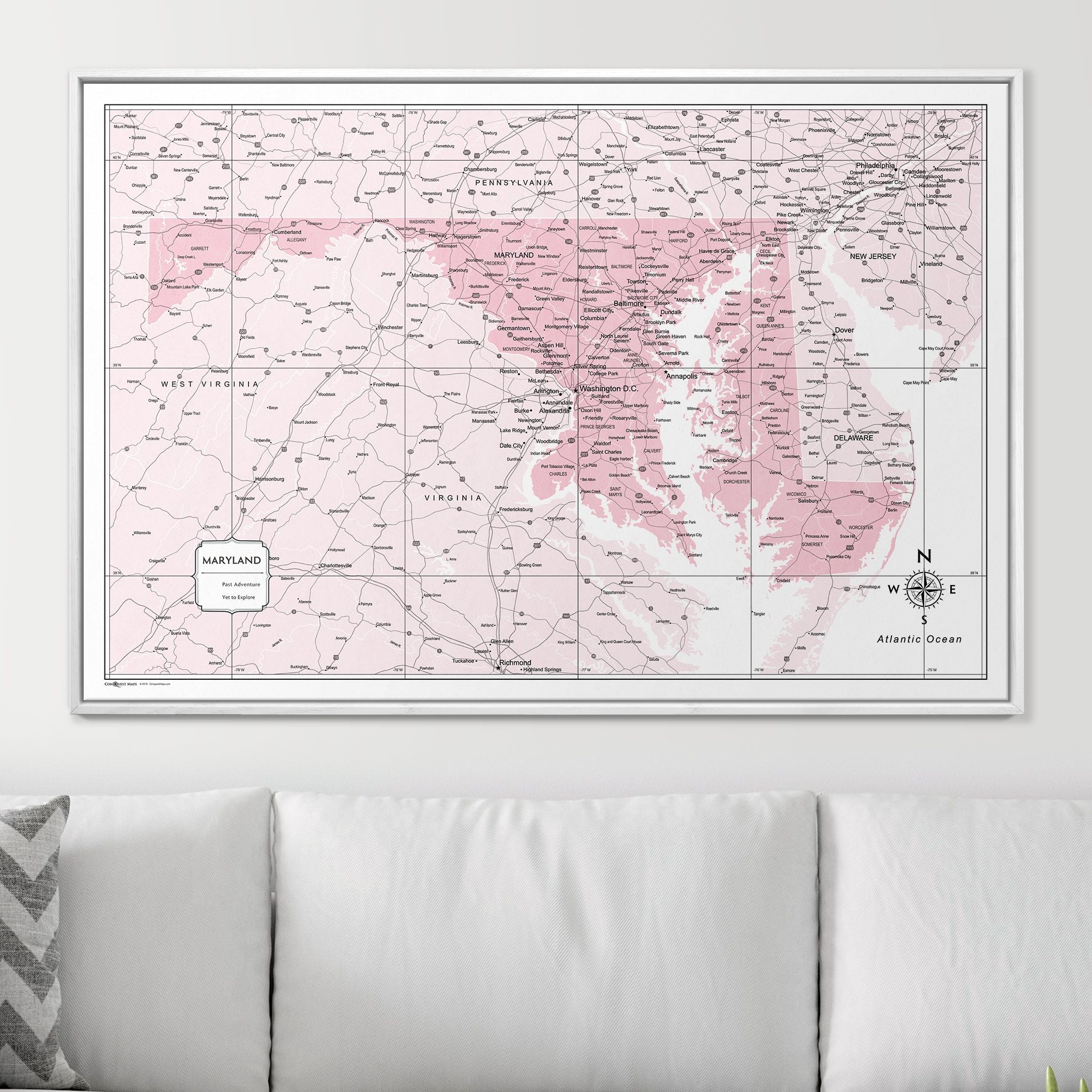 Push Pin Maryland Map (Pin Board) - Pink Color Splash CM Pin Board