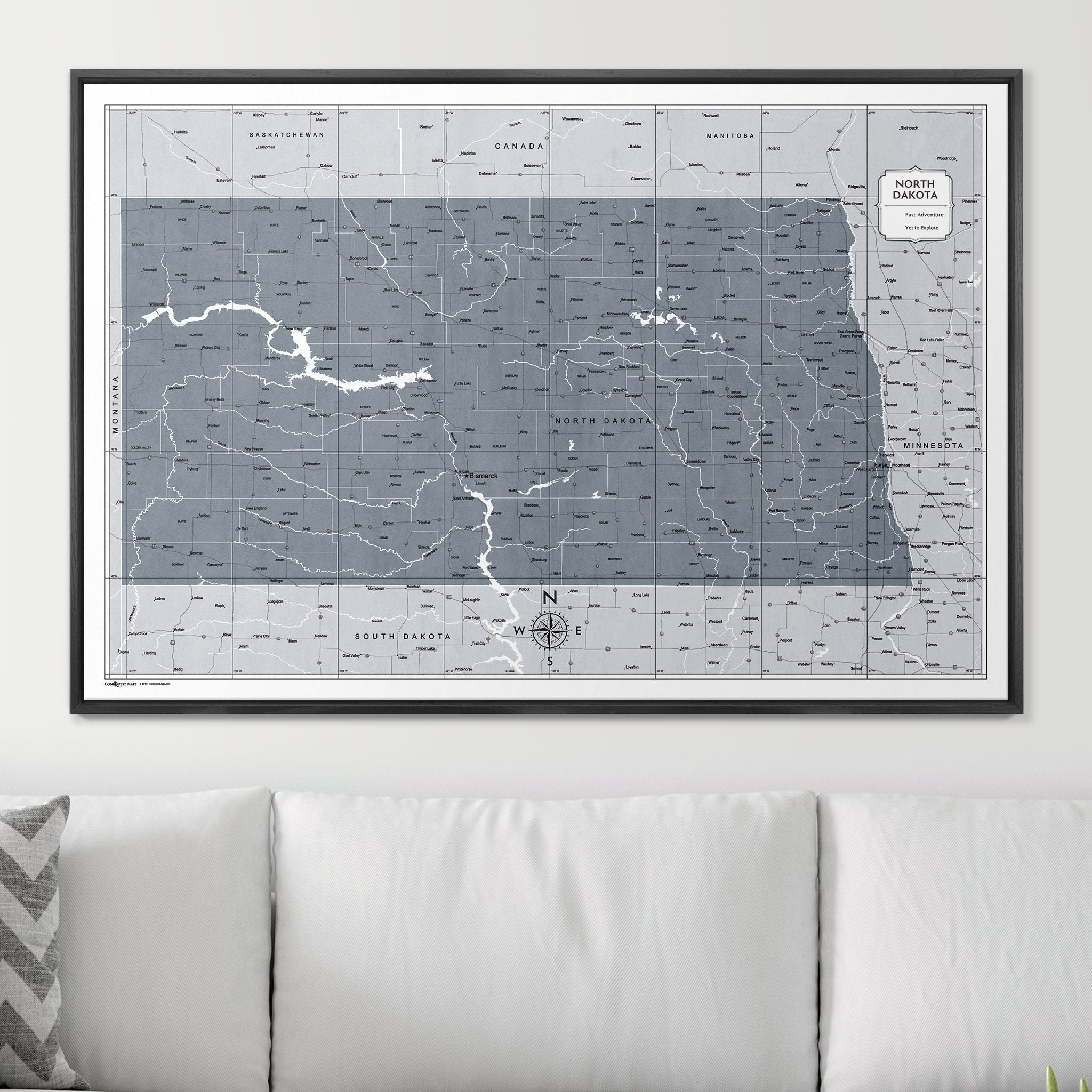 Push Pin North Dakota Map (Pin Board) - Dark Gray Color Splash CM Pin Board