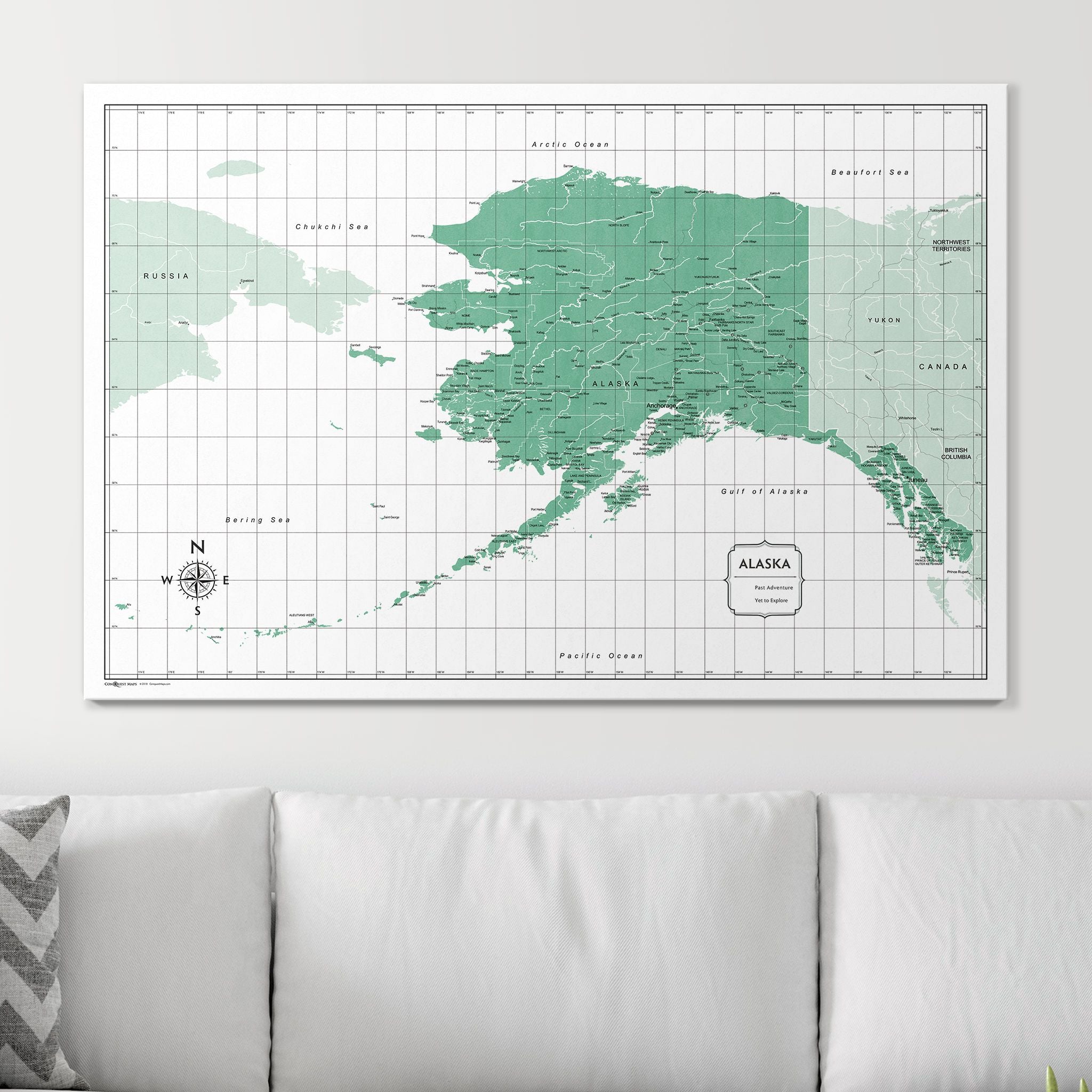 Push Pin Alaska Map (Pin Board) - Green Color Splash CM Pin Board