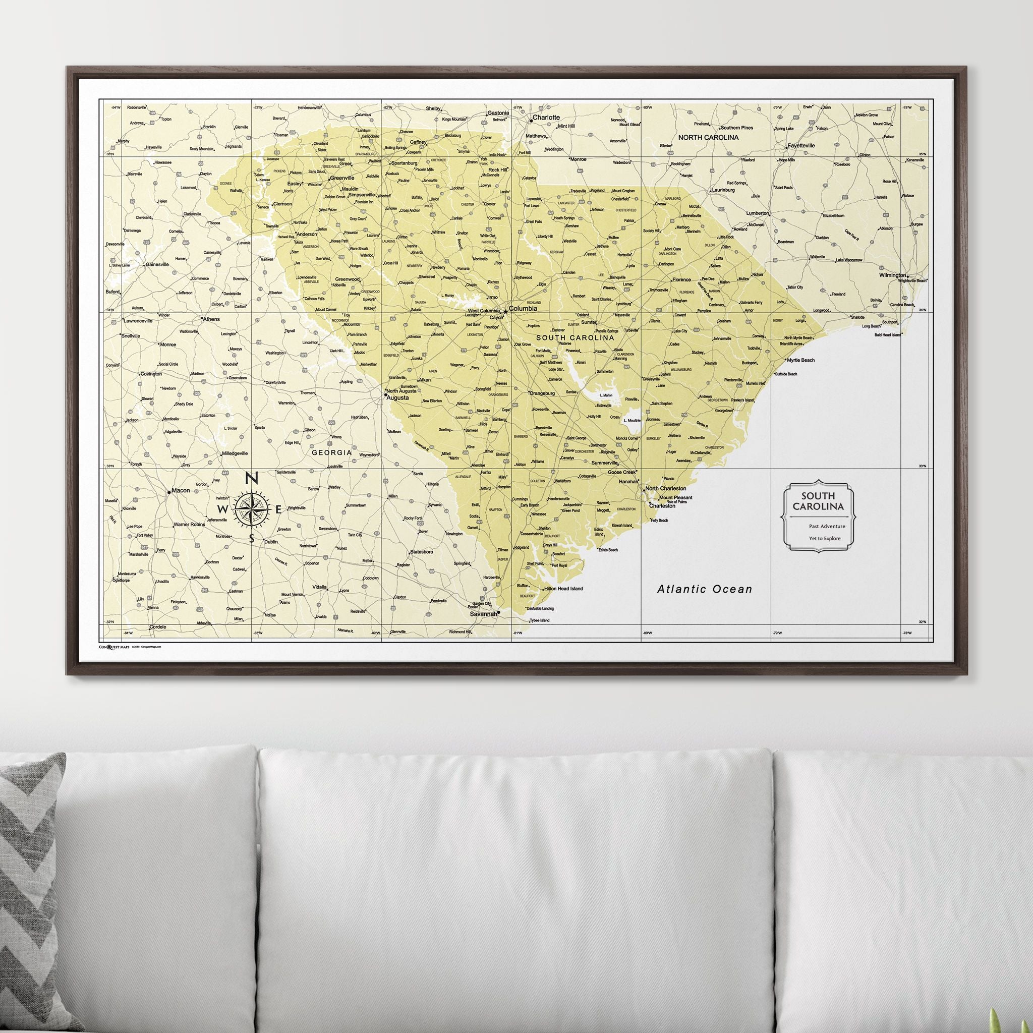 Push Pin South Carolina Map (Pin Board) - Yellow Color Splash CM Pin Board