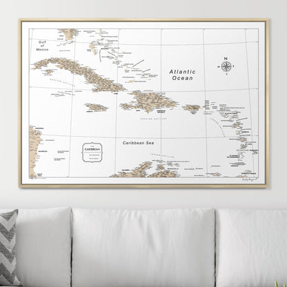 Push Pin Caribbean Map (Pin Board) - Light Brown Color Splash CM Pin Board