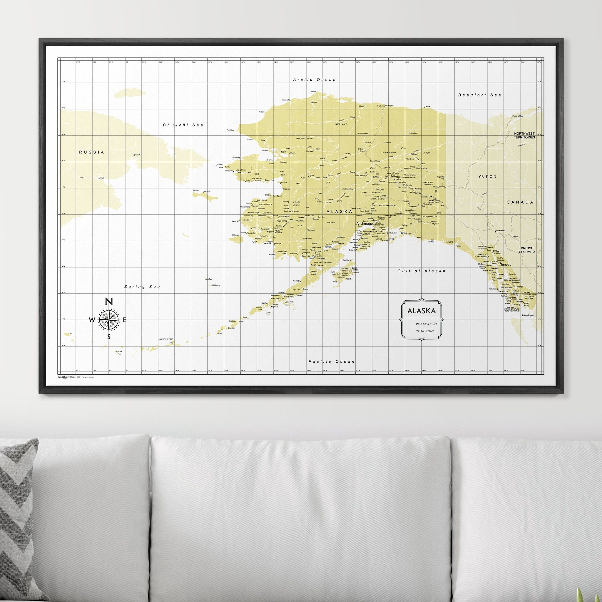 Push Pin Alaska Map (Pin Board) - Yellow Color Splash CM Pin Board