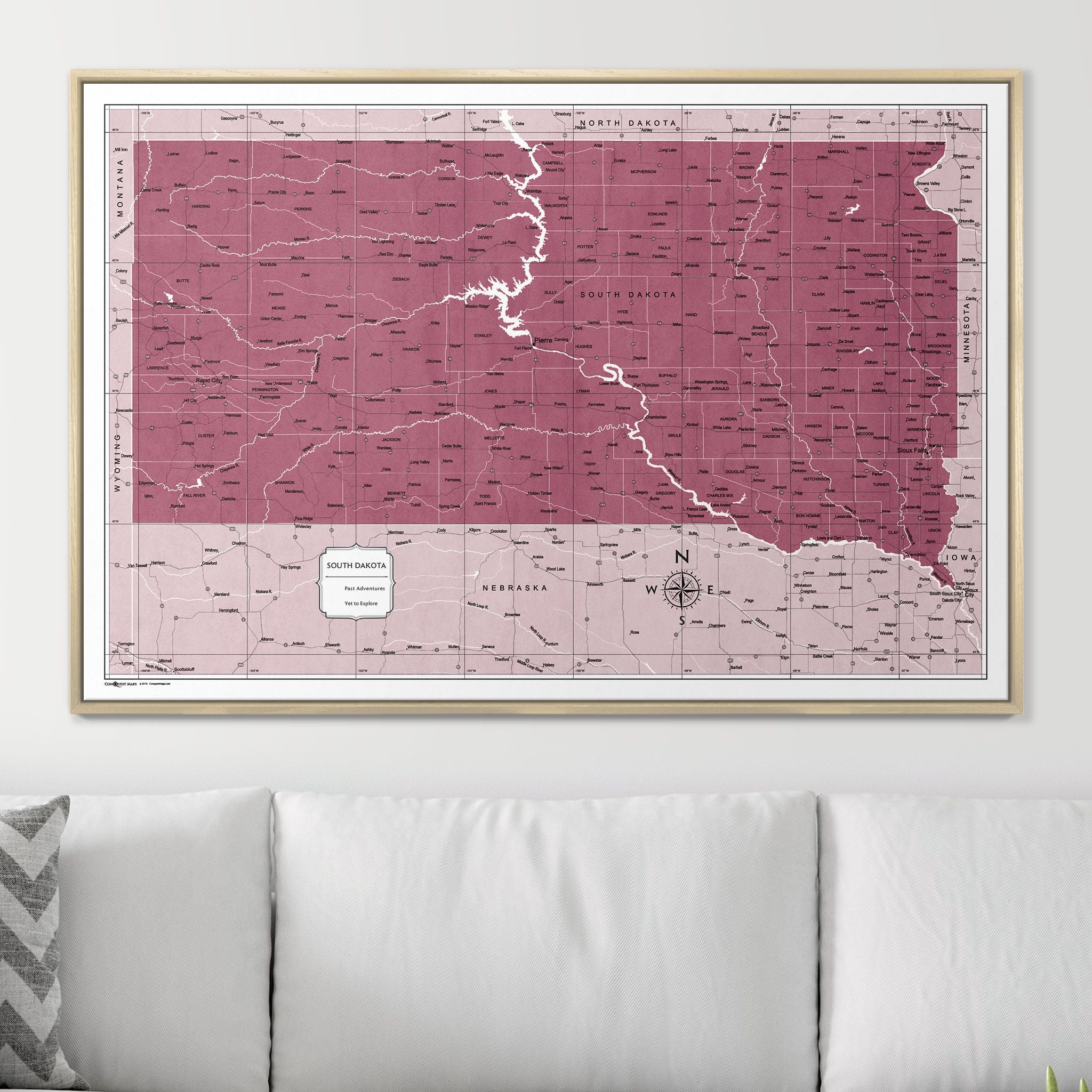 Push Pin South Dakota Map (Pin Board) - Burgundy Color Splash CM Pin Board