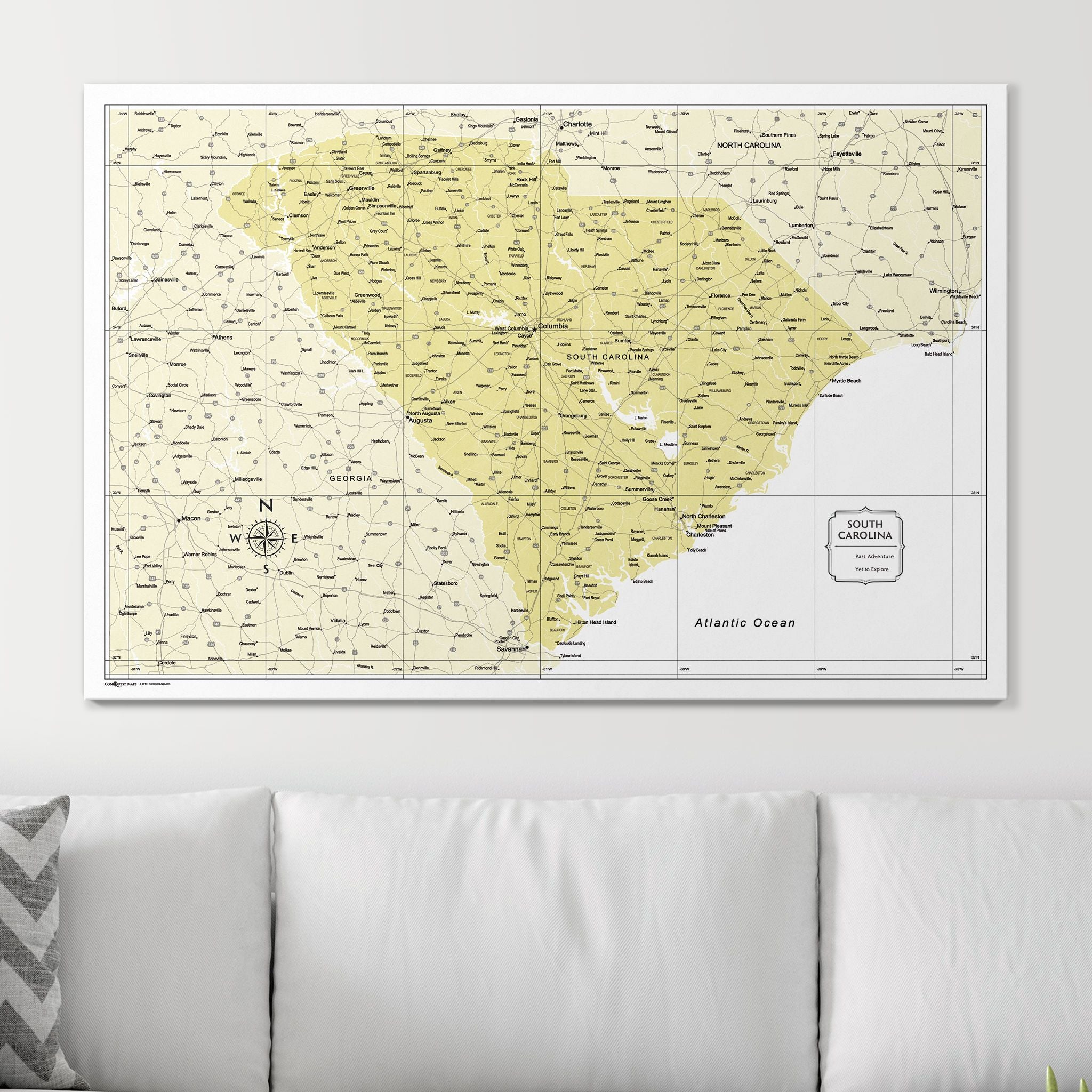 Push Pin South Carolina Map (Pin Board) - Yellow Color Splash CM Pin Board