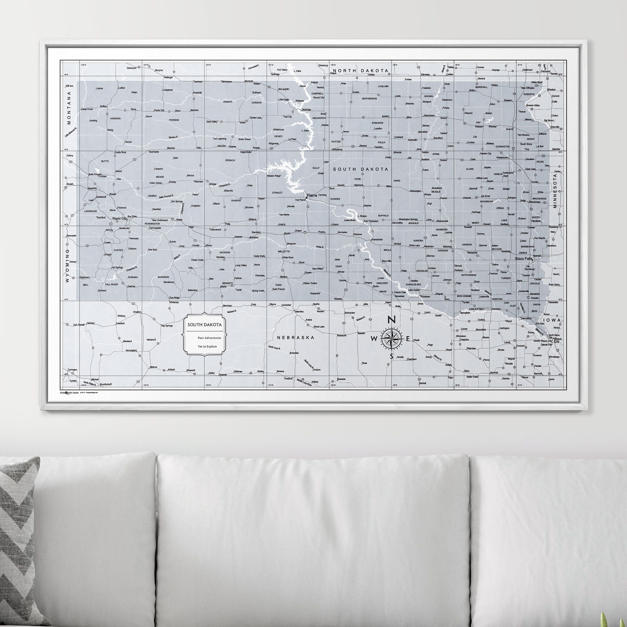 Push Pin South Dakota Map (Pin Board) - Light Gray Color Splash CM Pin Board