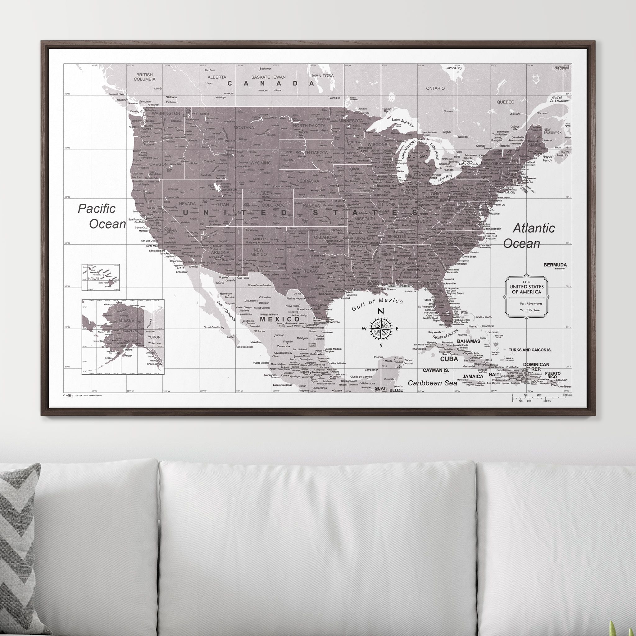 Push Pin USA Map (Pin Board) - Dark Brown Color Splash CM Pin Board