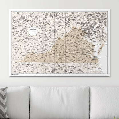 Push Pin Virginia Map (Pin Board) - Light Brown Color Splash CM Pin Board