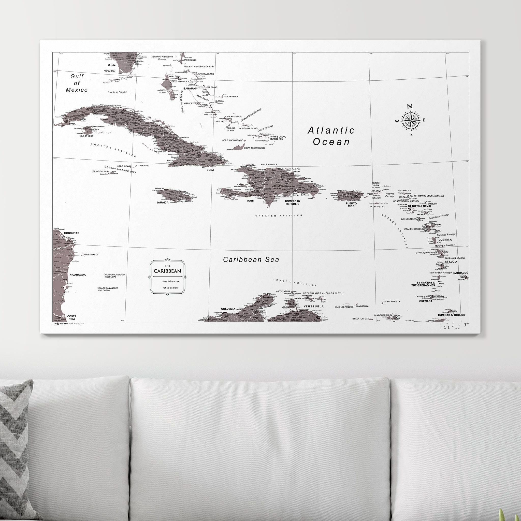 Push Pin Caribbean Map (Pin Board) - Dark Brown Color Splash CM Pin Board