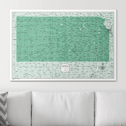 Push Pin Kansas Map (Pin Board) - Green Color Splash CM Pin Board