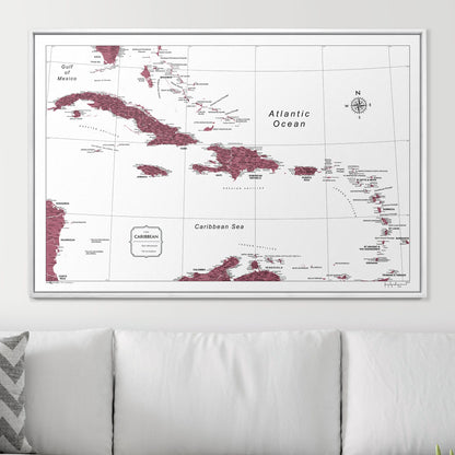 Push Pin Caribbean Map (Pin Board) - Burgundy Color Splash CM Pin Board