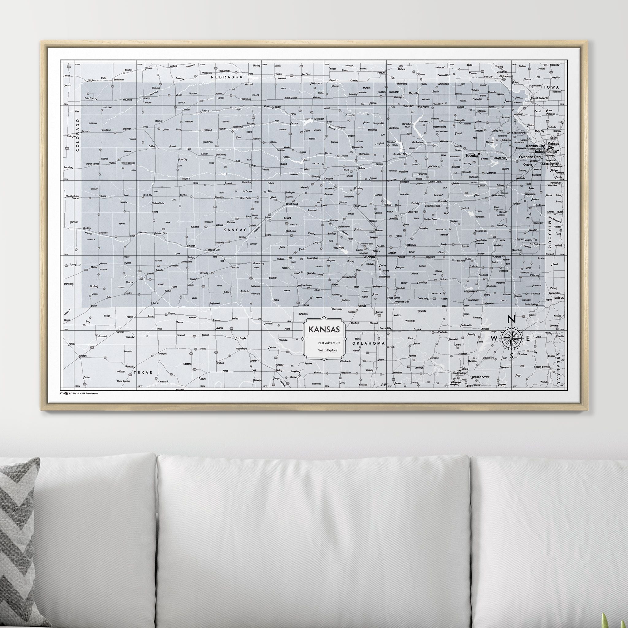 Push Pin Kansas Map (Pin Board) - Light Gray Color Splash CM Pin Board