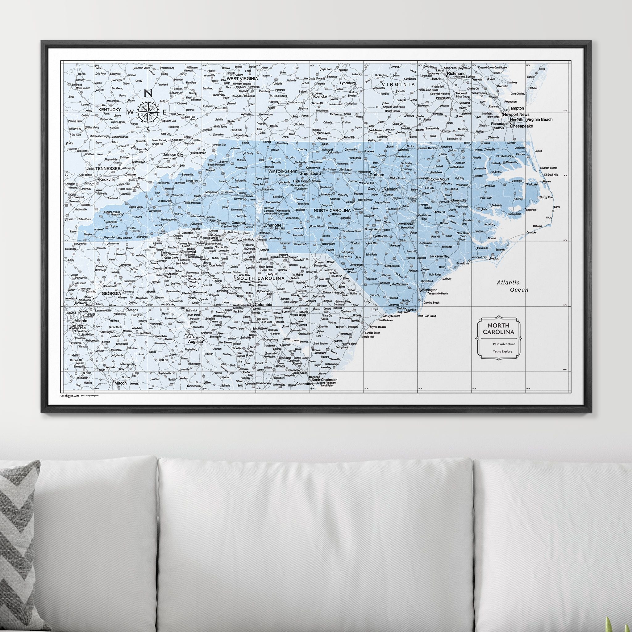 Push Pin North Carolina Map (Pin Board) - Light Blue Color Splash CM Pin Board