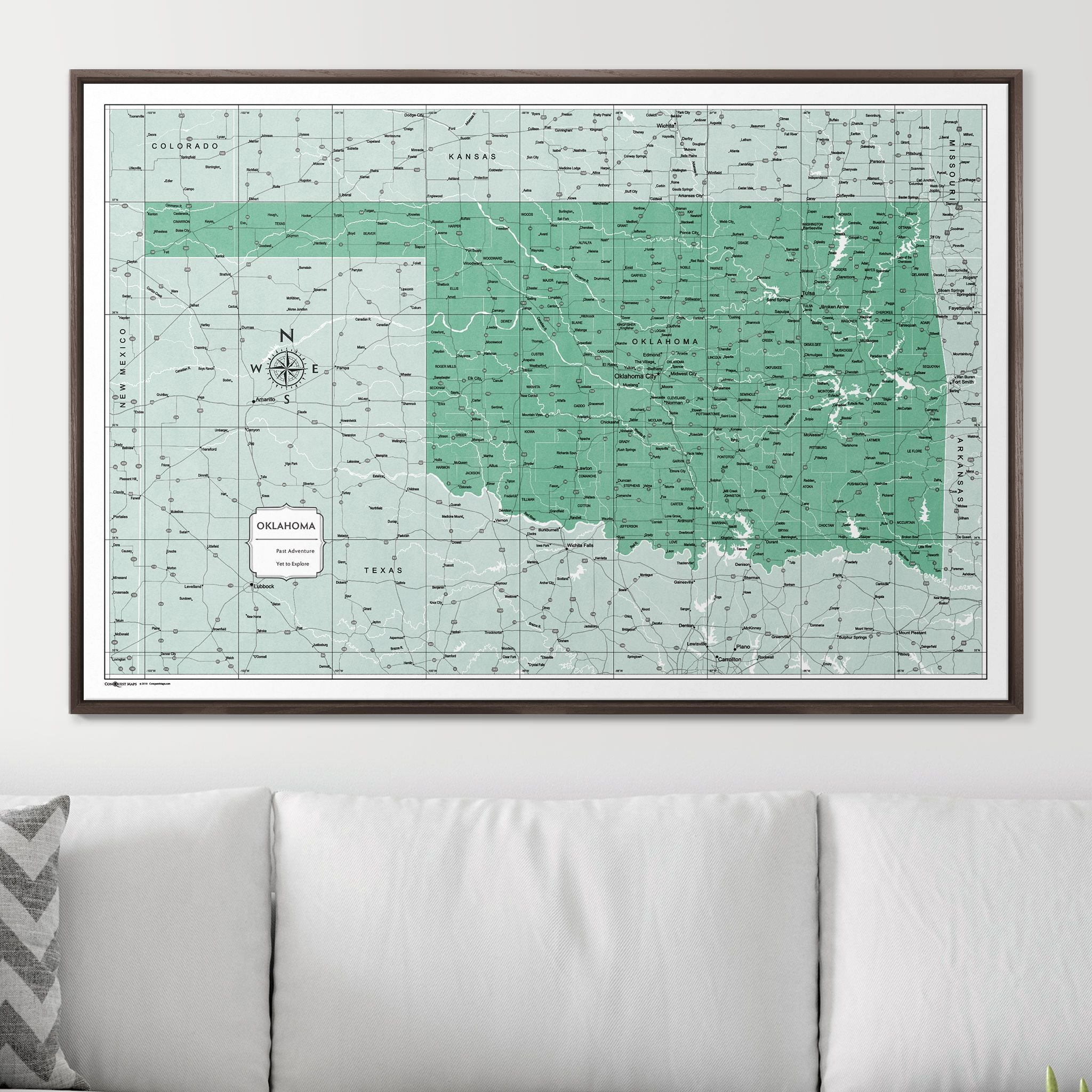 Push Pin Oklahoma Map (Pin Board) - Green Color Splash CM Pin Board