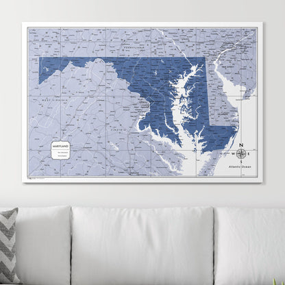 Push Pin Maryland Map (Pin Board) - Navy Color Splash CM Pin Board