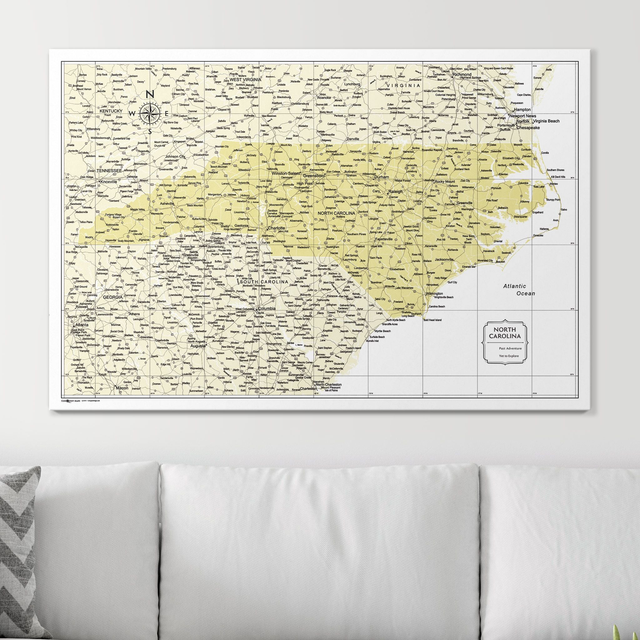 Push Pin North Carolina Map (Pin Board) - Yellow Color Splash CM Pin Board