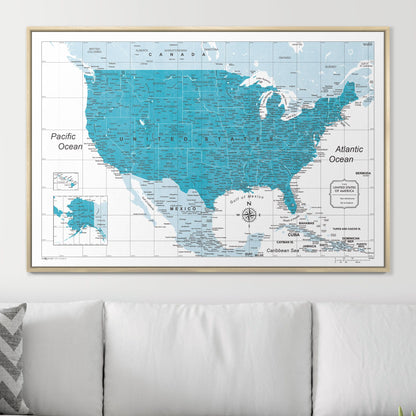 Push Pin USA Map (Pin Board) - Teal Color Splash CM Pin Board