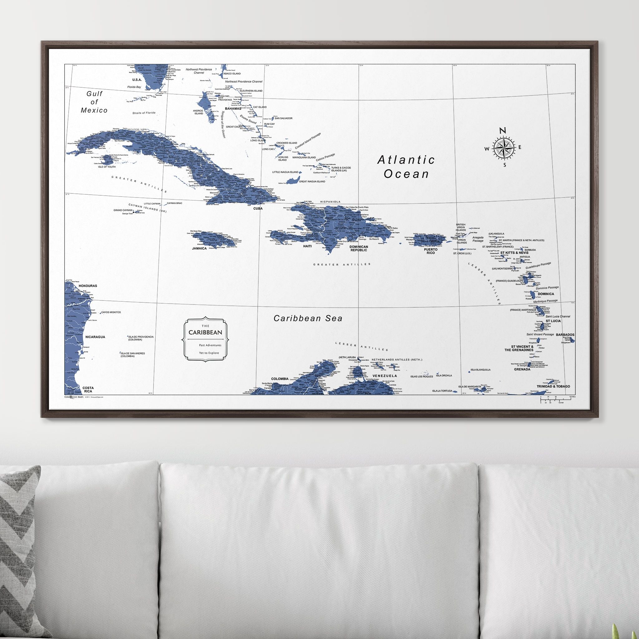 Push Pin Caribbean Map (Pin Board) - Navy Color Splash CM Pin Board