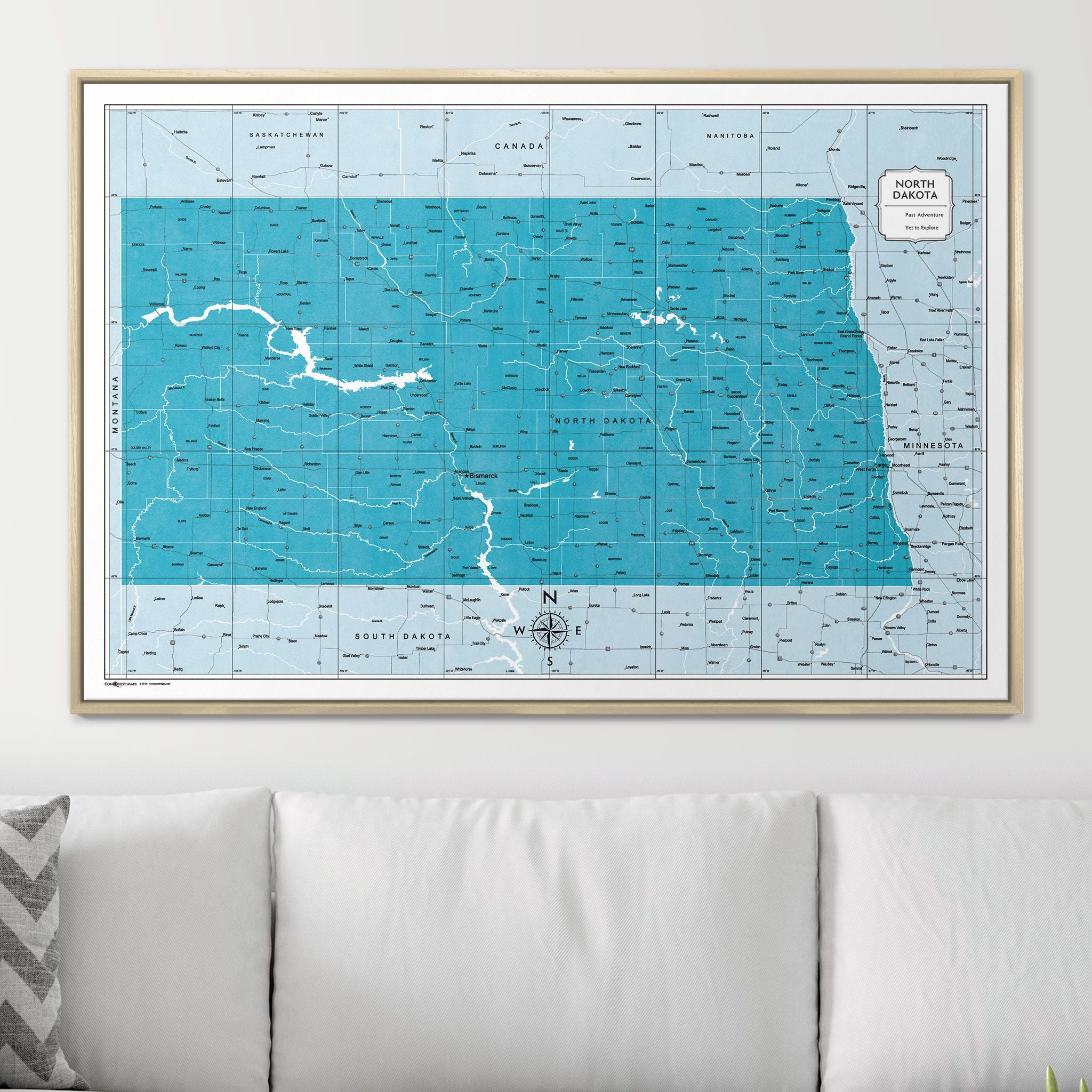 Push Pin North Dakota Map (Pin Board) - Teal Color Splash CM Pin Board