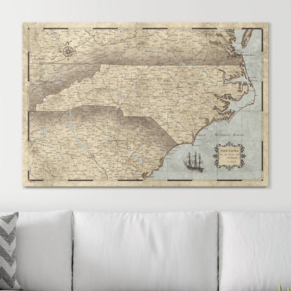 Push Pin North Carolina Map (Pin Board) - Rustic Vintage CM Pin Board