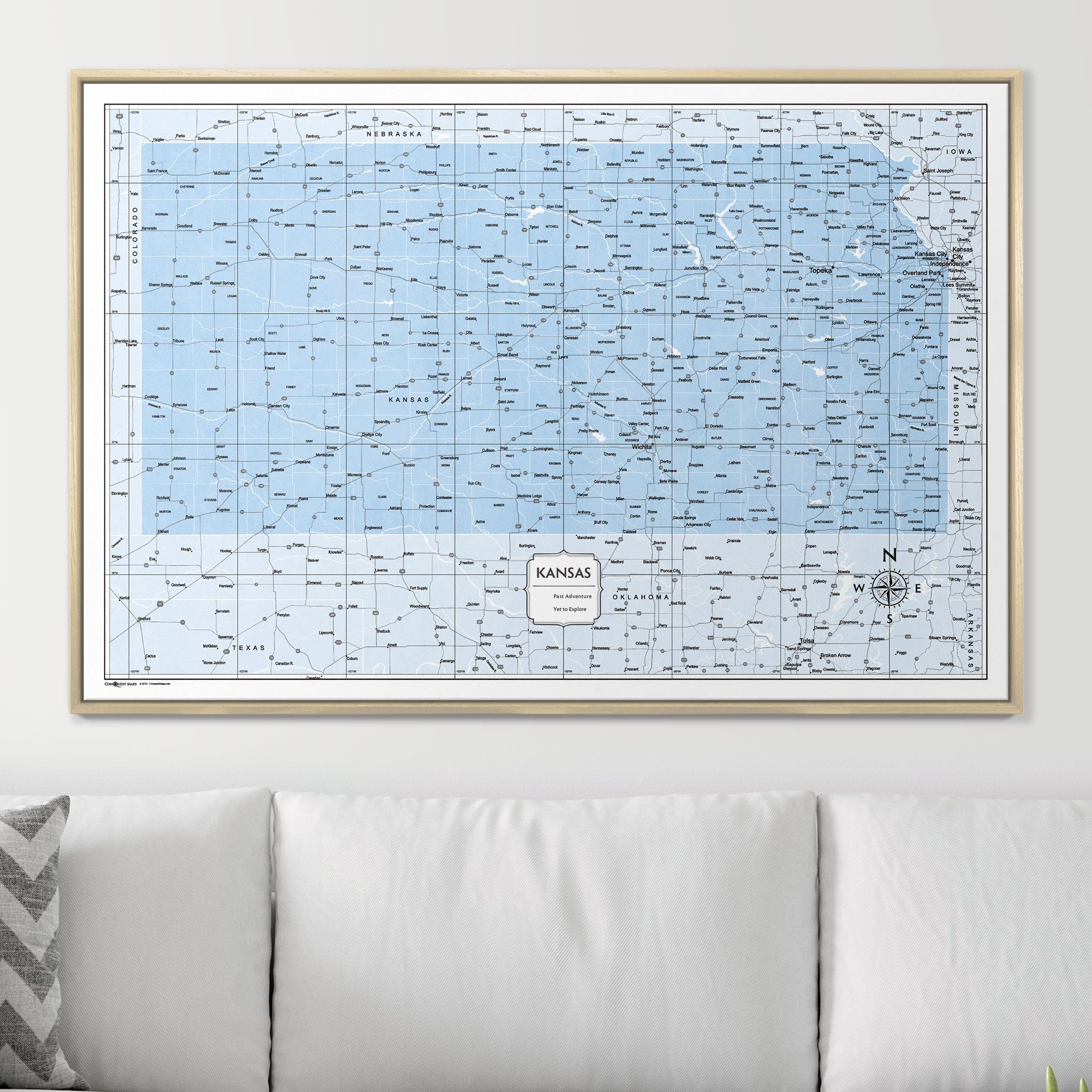 Push Pin Kansas Map (Pin Board) - Light Blue Color Splash CM Pin Board