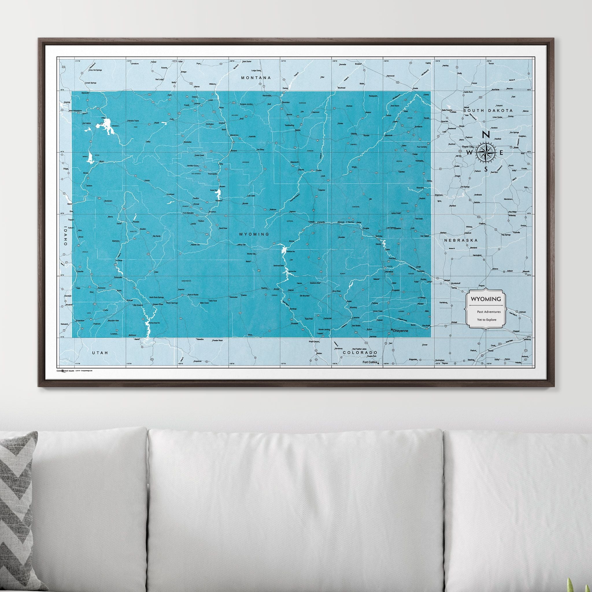 Push Pin Wyoming Map (Pin Board) - Teal Color Splash CM Pin Board