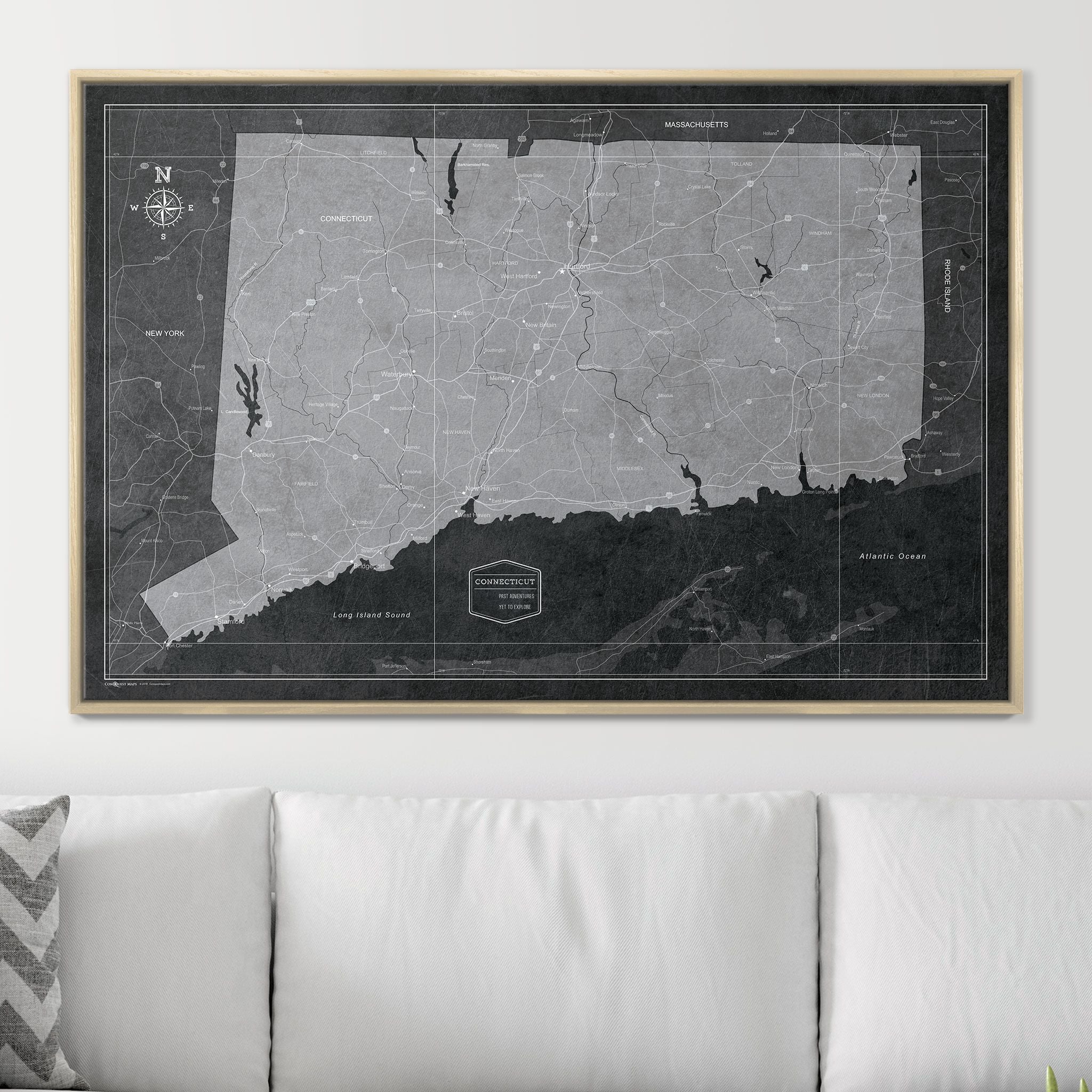 Push Pin Connecticut Map (Pin Board) - Modern Slate CM Pin Board