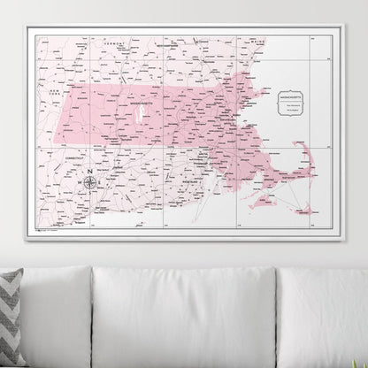 Push Pin Massachusetts Map (Pin Board) - Pink Color Splash CM Pin Board