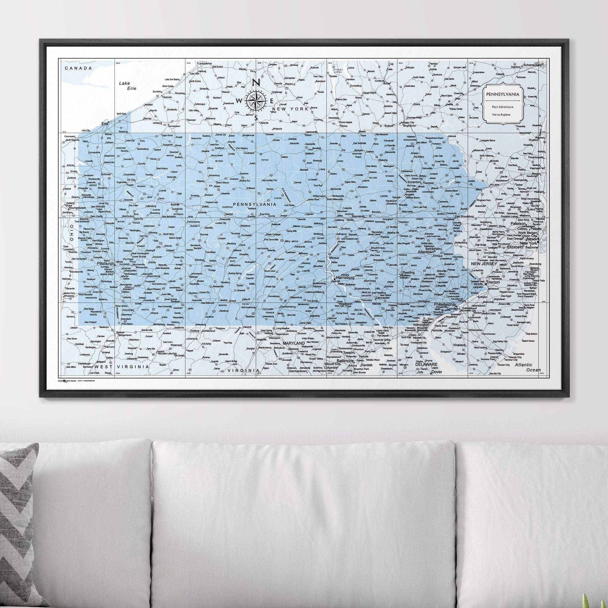 Push Pin Pennsylvania Map (Pin Board) - Light Blue Color Splash CM Pin Board