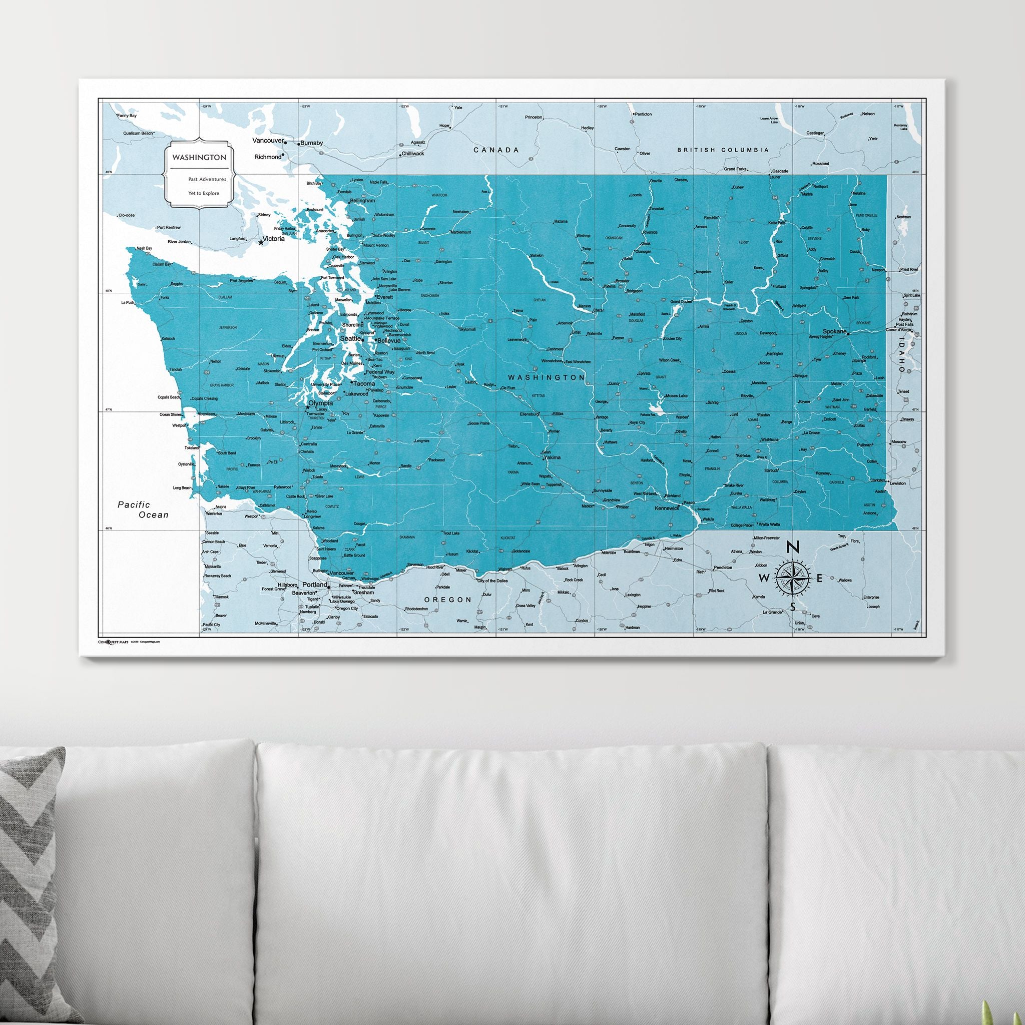 Push Pin Washington Map (Pin Board) - Teal Color Splash CM Pin Board