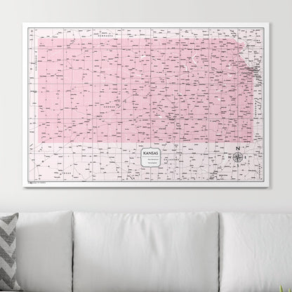 Push Pin Kansas Map (Pin Board) - Pink Color Splash CM Pin Board