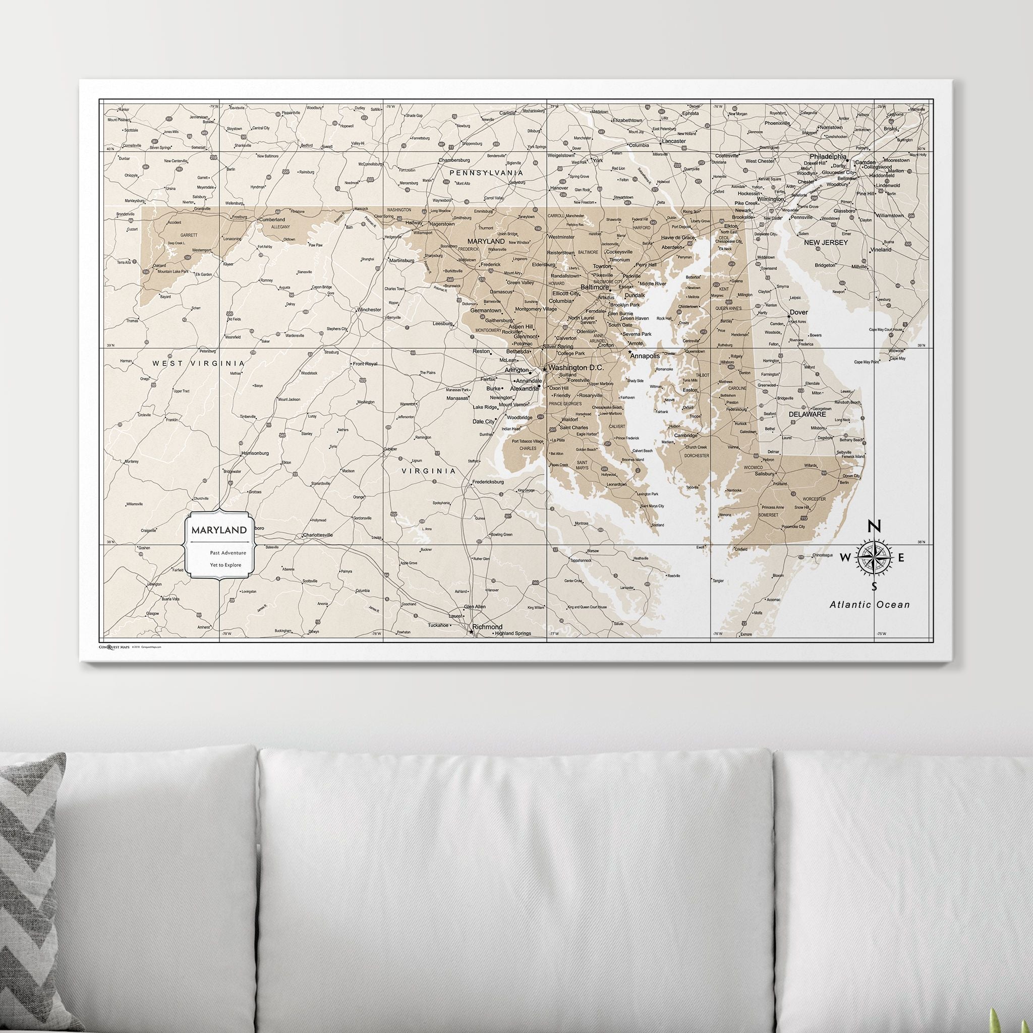 Push Pin Maryland Map (Pin Board) - Light Brown Color Splash CM Pin Board