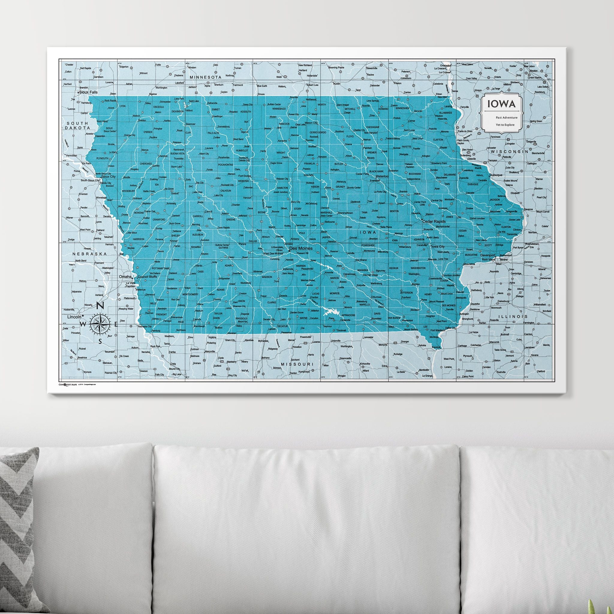 Push Pin Iowa Map (Pin Board) - Teal Color Splash CM Pin Board