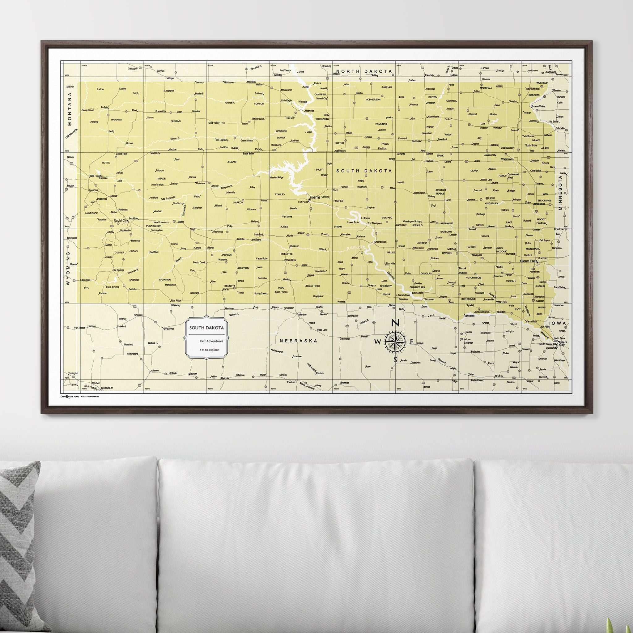 Push Pin South Dakota Map (Pin Board) - Yellow Color Splash CM Pin Board