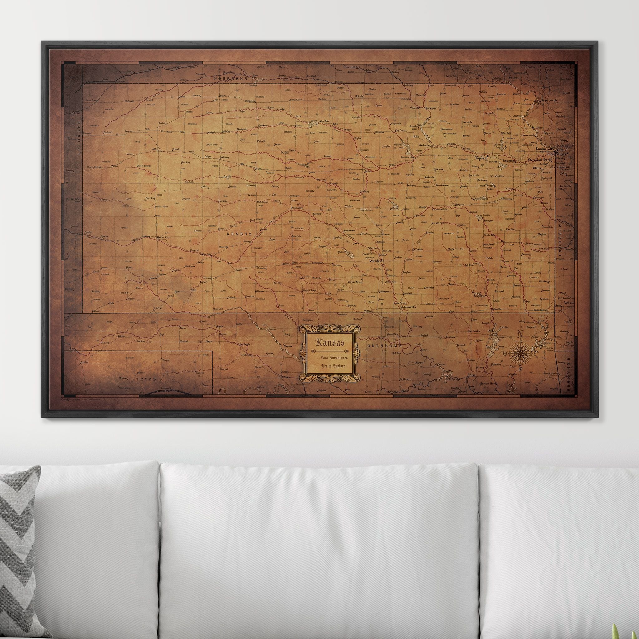 Push Pin Kansas Map (Pin Board) - Golden Aged CM Pin Board