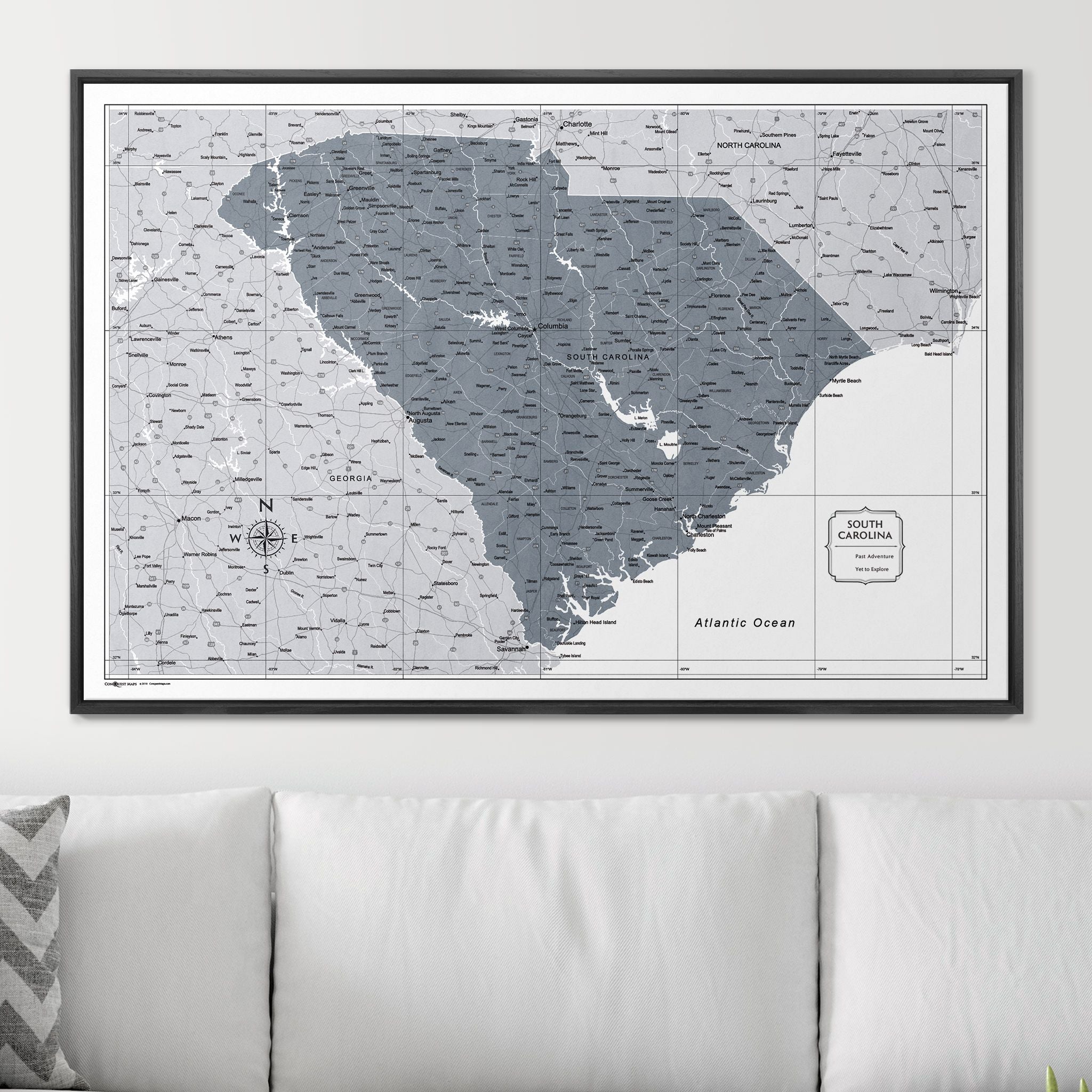 Push Pin South Carolina Map (Pin Board) - Dark Gray Color Splash CM Pin Board