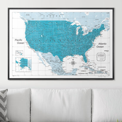 Push Pin USA Map (Pin Board) - Teal Color Splash CM Pin Board