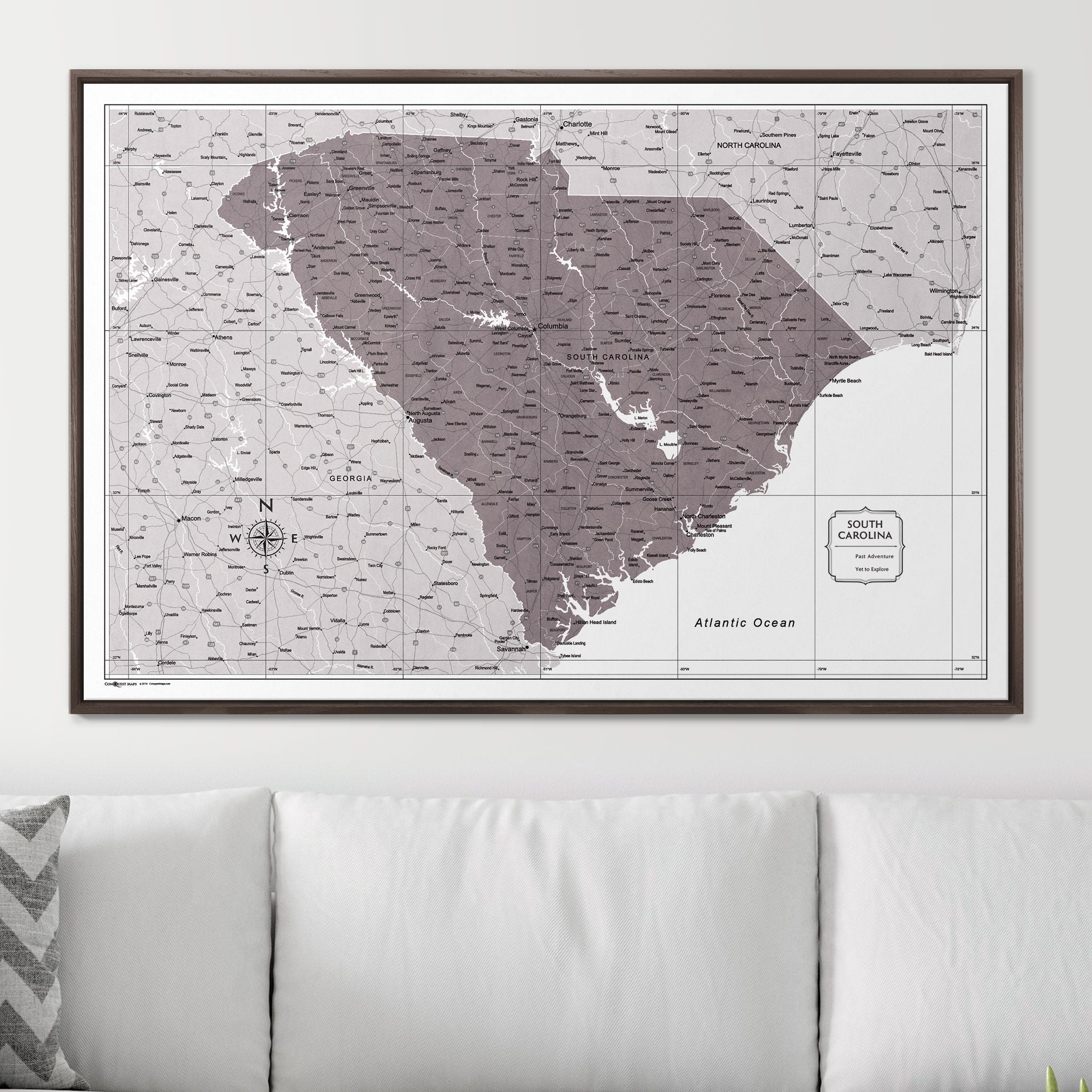 Push Pin South Carolina Map (Pin Board) - Dark Brown Color Splash CM Pin Board