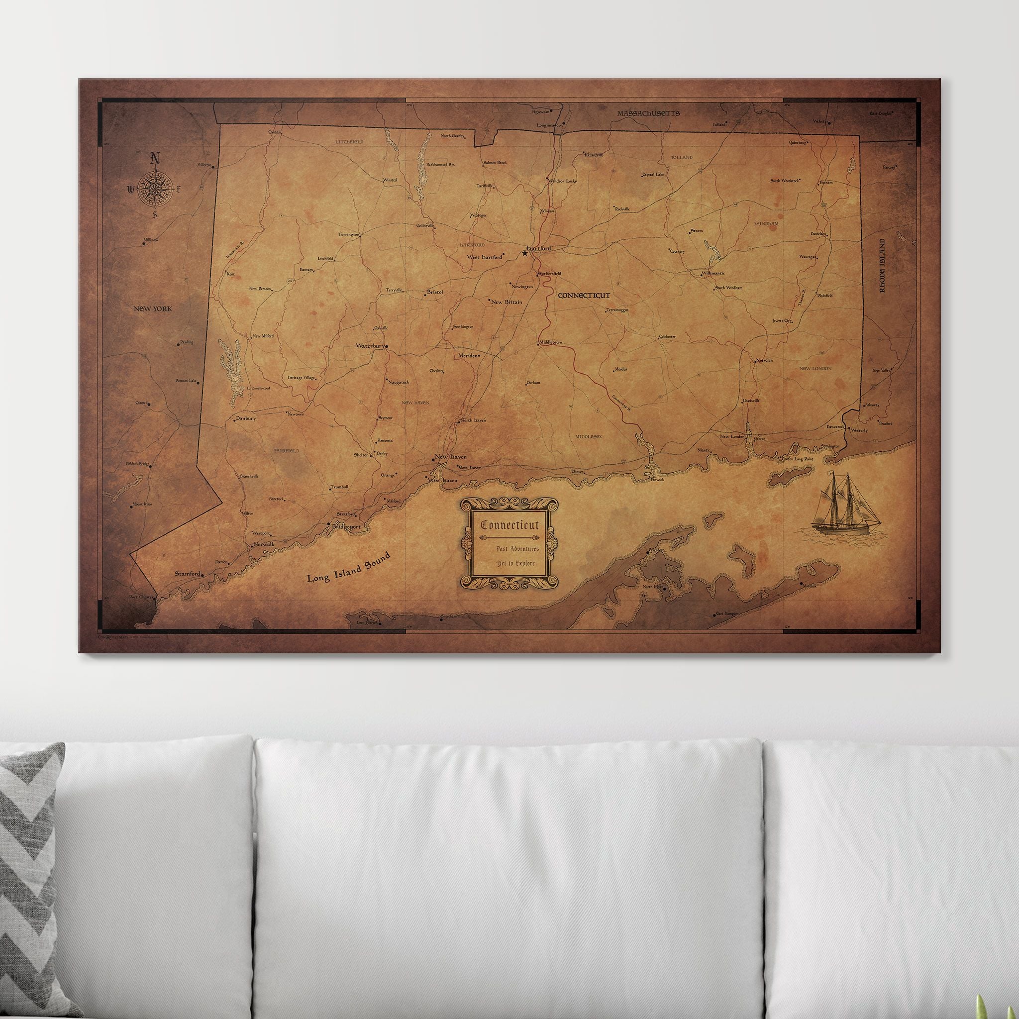 Push Pin Connecticut Map (Pin Board) - Golden Aged CM Pin Board