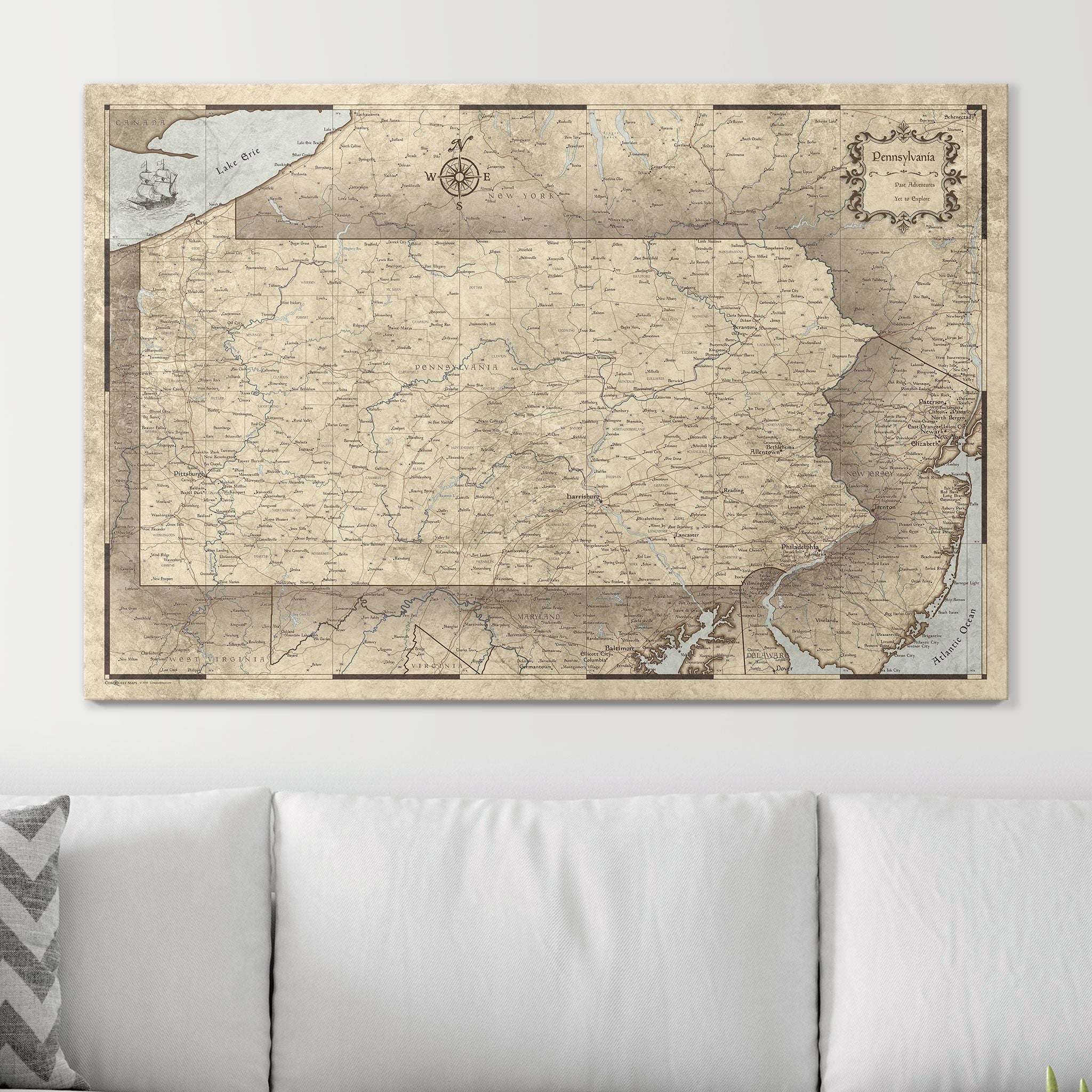 Push Pin Pennsylvania Map (Pin Board) - Rustic Vintage CM Pin Board