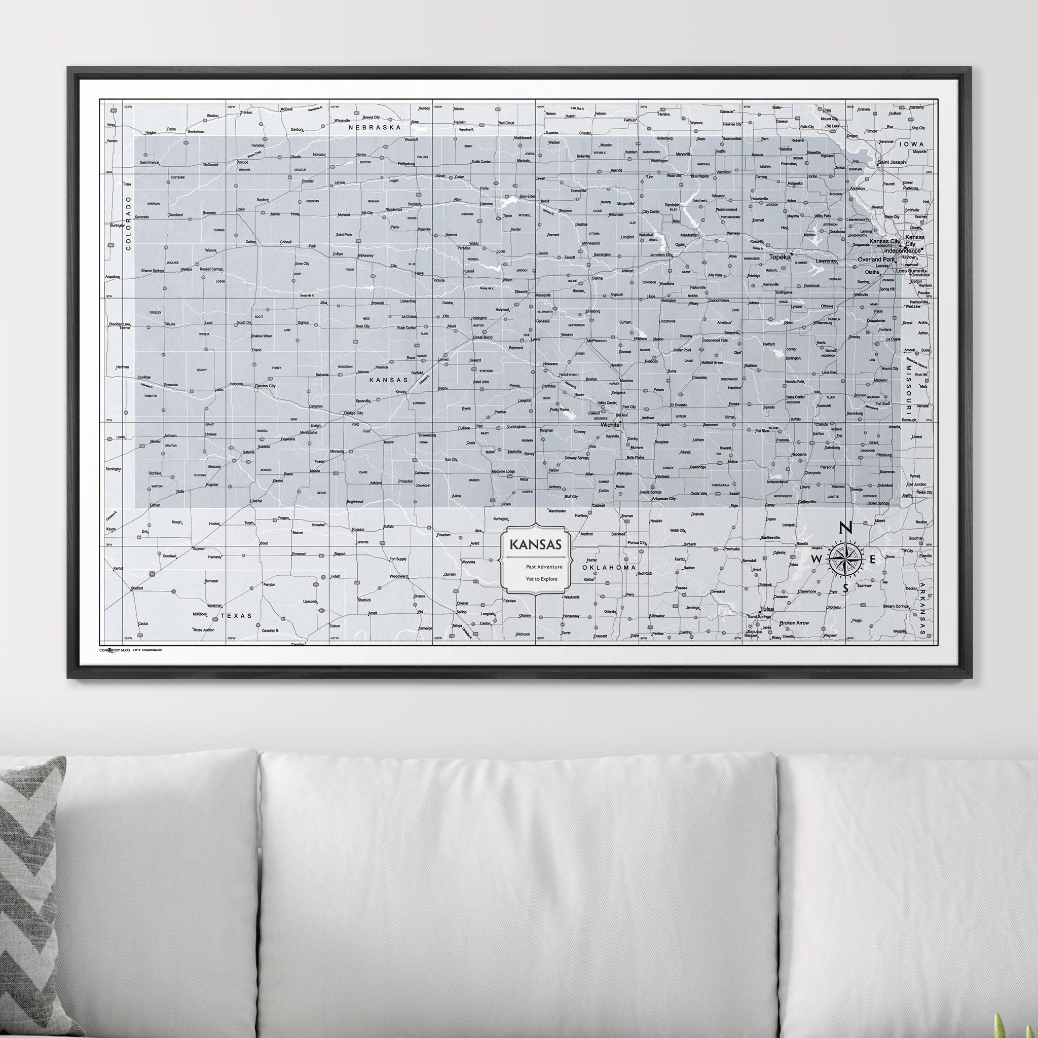 Push Pin Kansas Map (Pin Board) - Light Gray Color Splash CM Pin Board