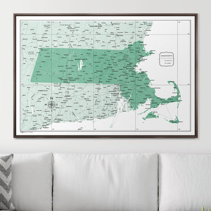 Push Pin Massachusetts Map (Pin Board) - Green Color Splash CM Pin Board