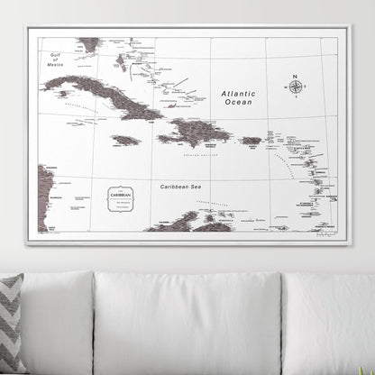 Push Pin Caribbean Map (Pin Board) - Dark Brown Color Splash CM Pin Board