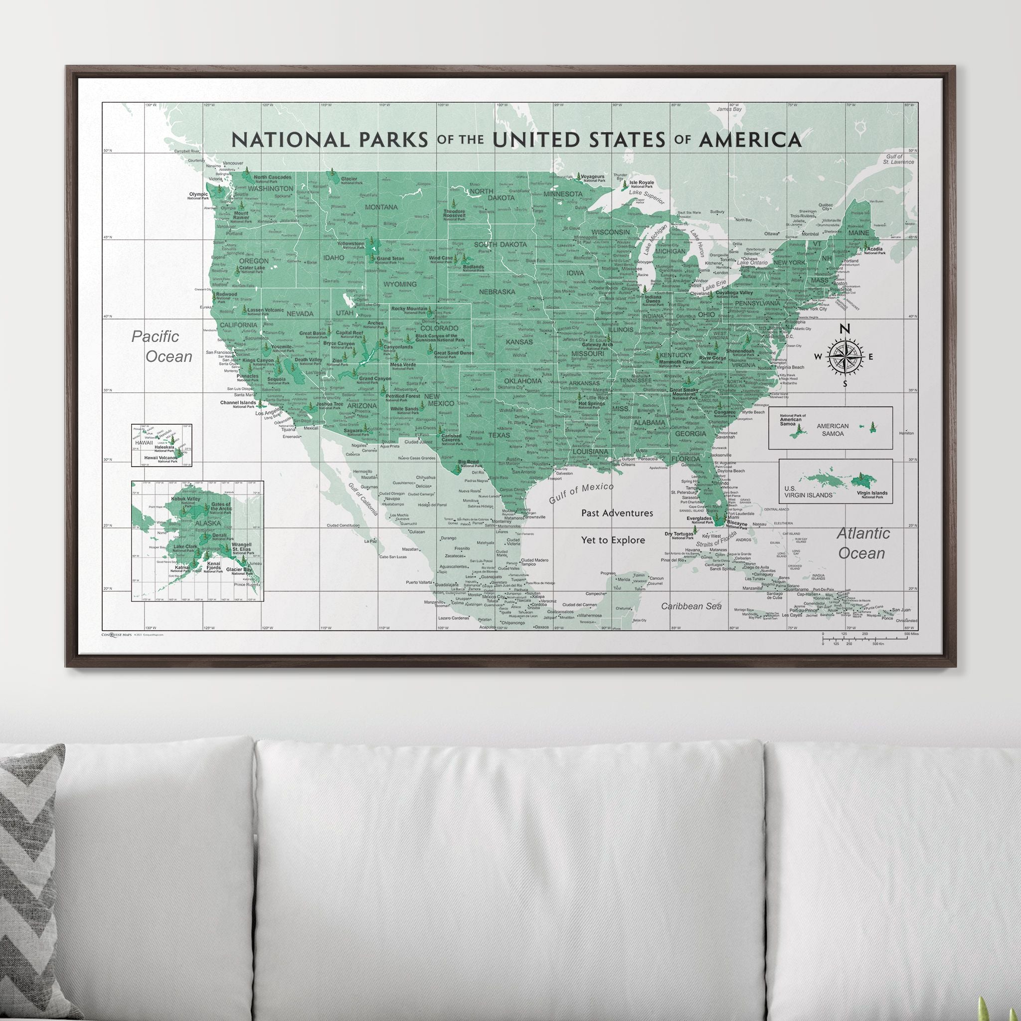 Push Pin National Parks Map (Pin Board) - Green Color Splash CM Pin Board