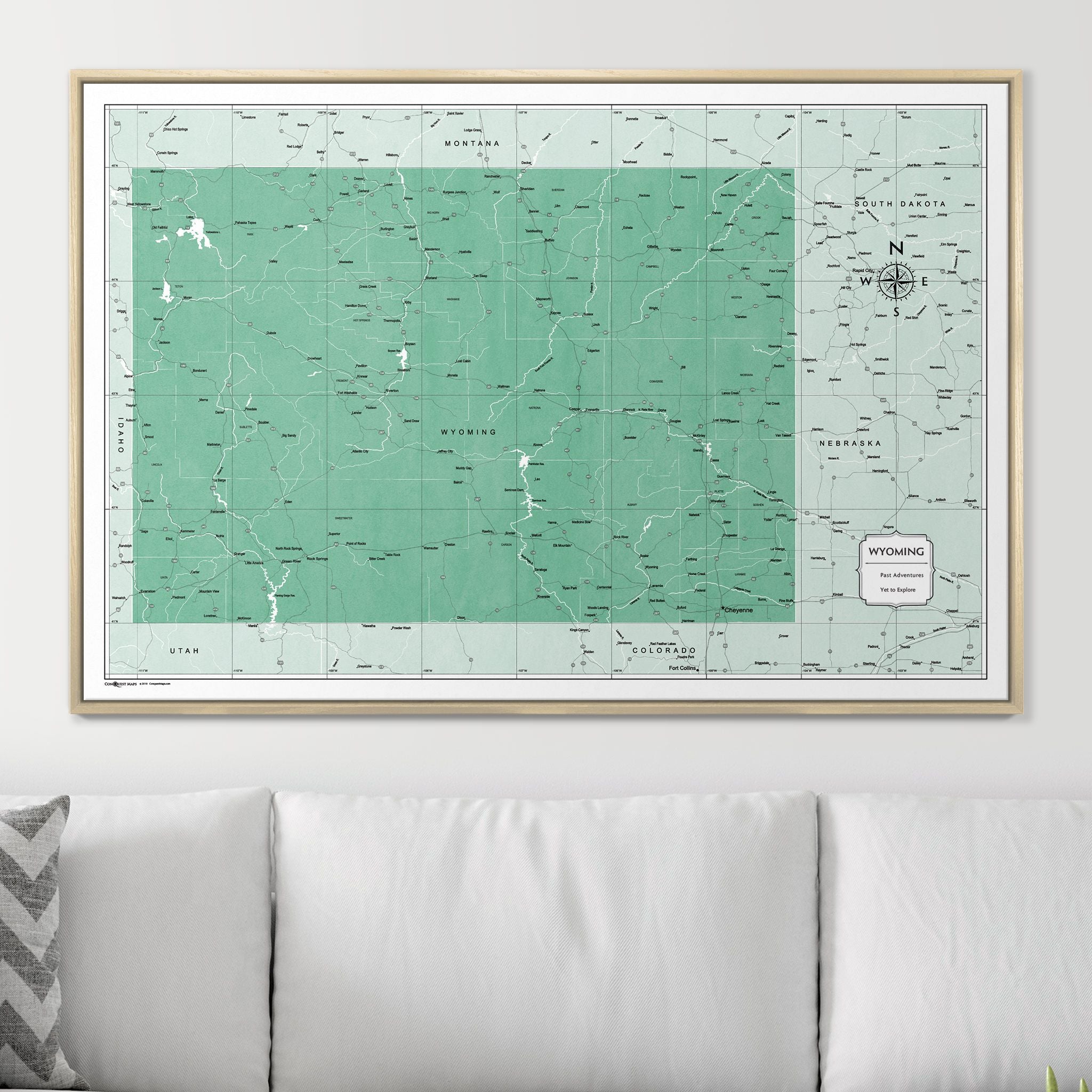 Push Pin Wyoming Map (Pin Board) - Green Color Splash CM Pin Board